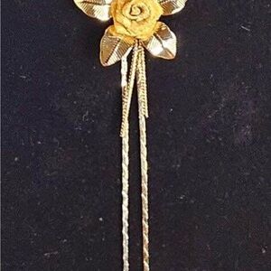 Gold Rose Brooch with Tassels